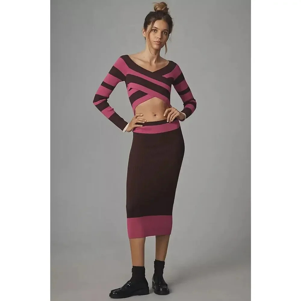 NWT Anthropologie Le Superbe Fall In Rib Reversible Midi Dress Size S Pink 9E407